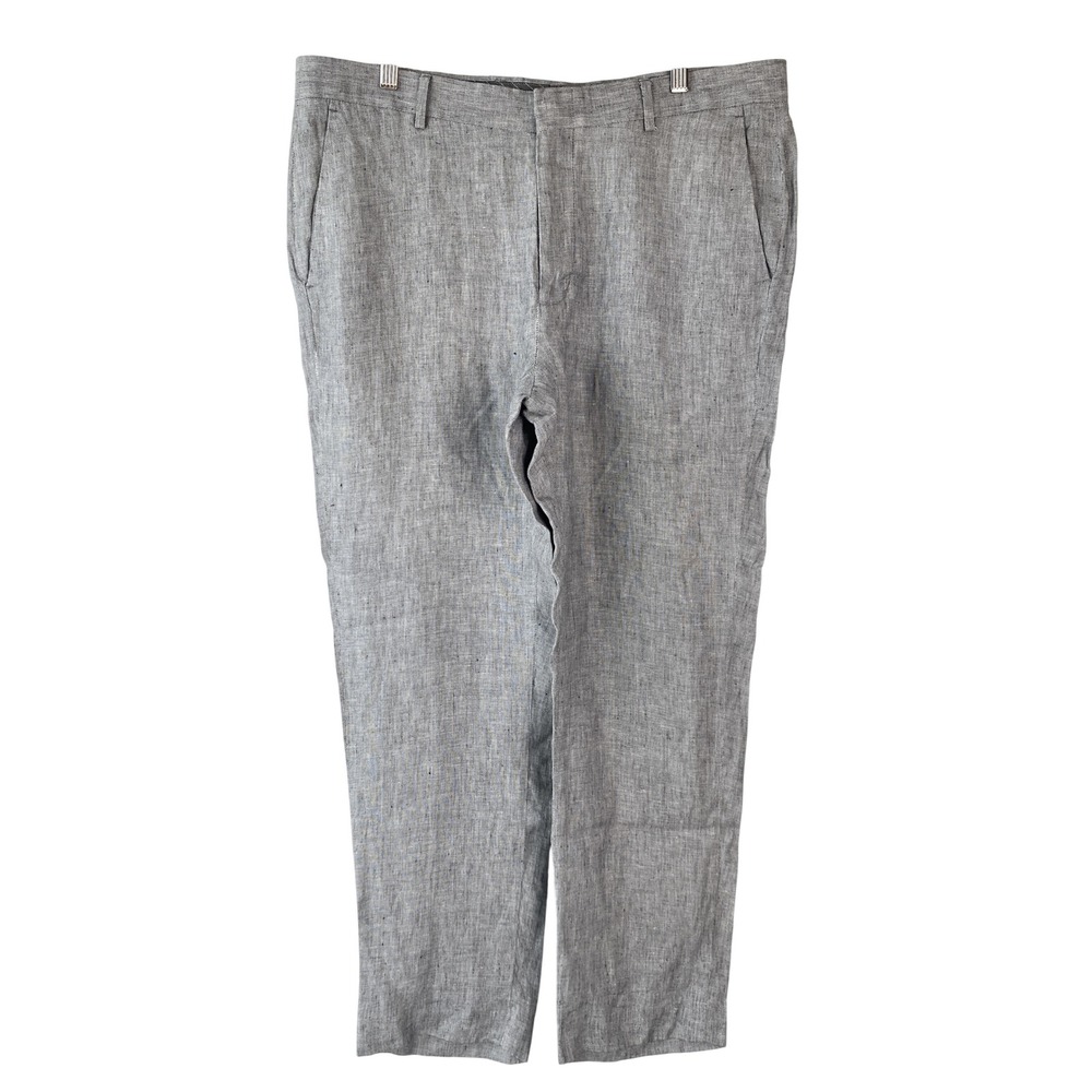 Murano Mens Slim Fit Baird McNutt 100% Linen Pants 36x30 Grey Trouser Classic